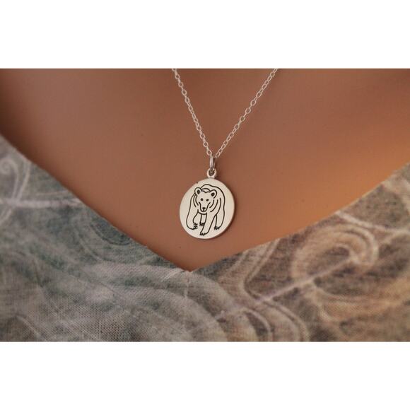 Sterling Silver Bear Spirit Animal Charm Necklace, Bear Necklace, - Picture 1 of 3